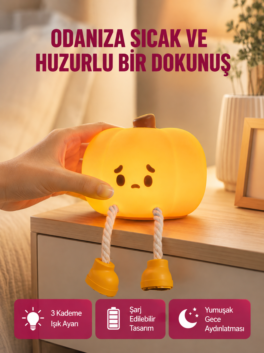 Dekoratif Pumpkin Gece Lambası Şarjlı Dokunmatik LED Işık Yeni Nesil