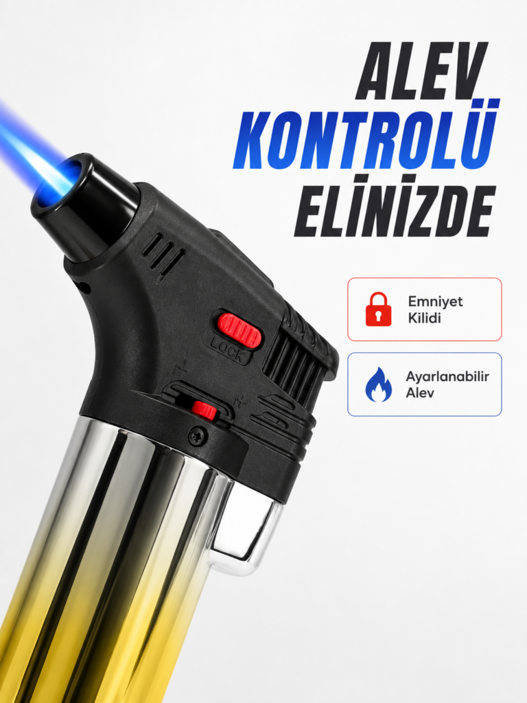 Çok Amaçlı Jet Alev Çakmak Kamp Mutfak ve Puro Kullanımına Uygun