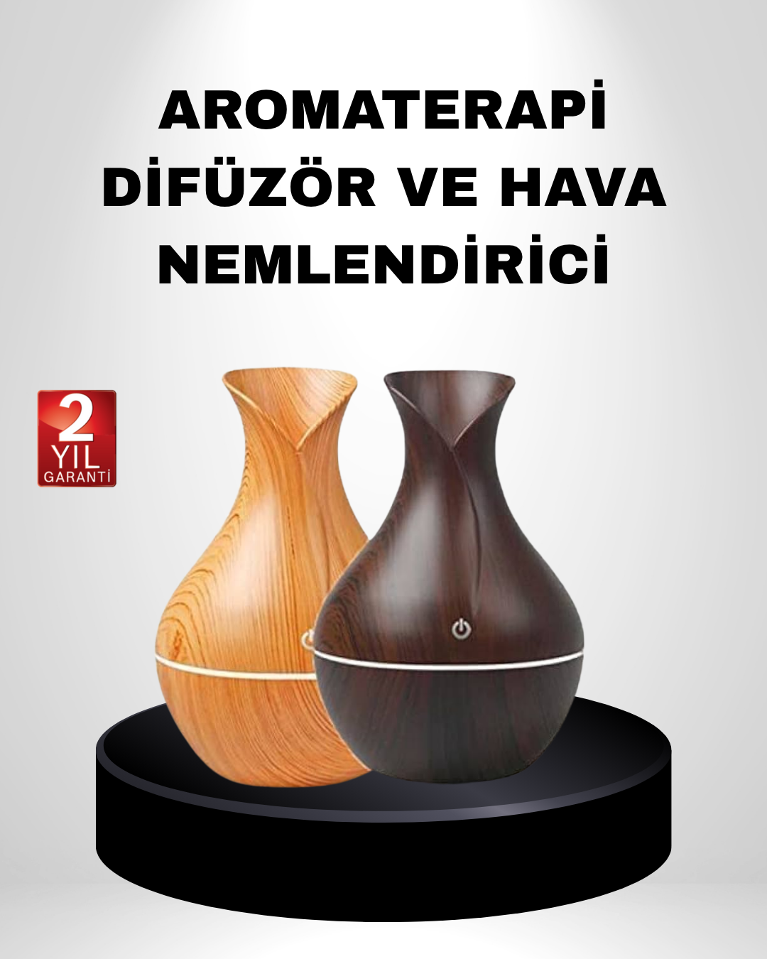 Aromaterapi Difüzör Ahşap Desenli ve Ultrasonik Nemlendirici LED Işıklı