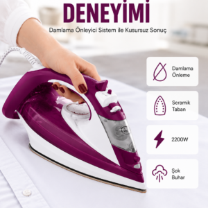 Yeni Nesil Kırmızı Buharlı Ütü 2200 Watt Seramik Tabanlı Yüksek Buhar Gücü Yeni Nesil
