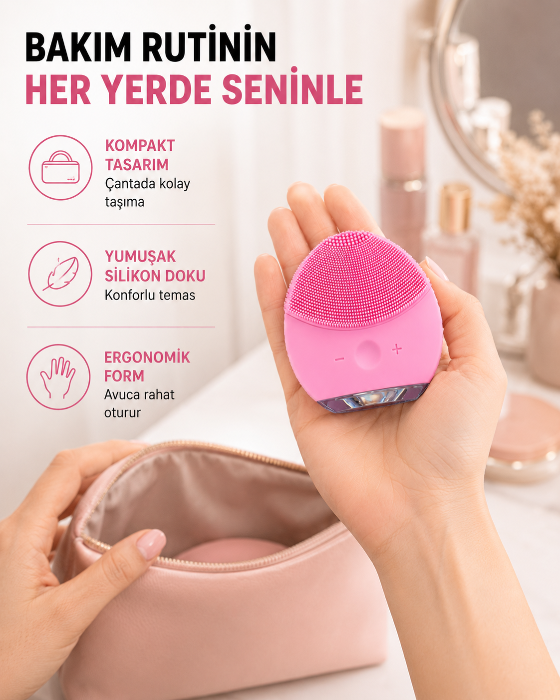 Şarjlı Su Geçirmez Yüz Temizleme ve Masaj Aleti – 3 Fonksiyonlu Yeni Nesil