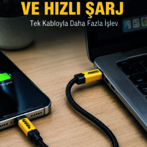 3'ü 1 Arada USB Şarj Kablosu 240W Hızlı Şarj ve Veri Aktarım Kablosu