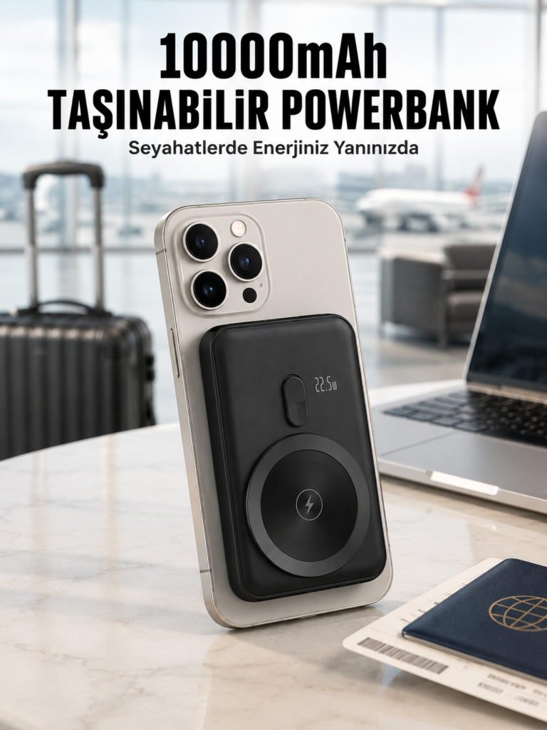 22.5W Hızlı Şarj Destekli Manyetik Powerbank Kompakt Tasarım Yeni Nesil