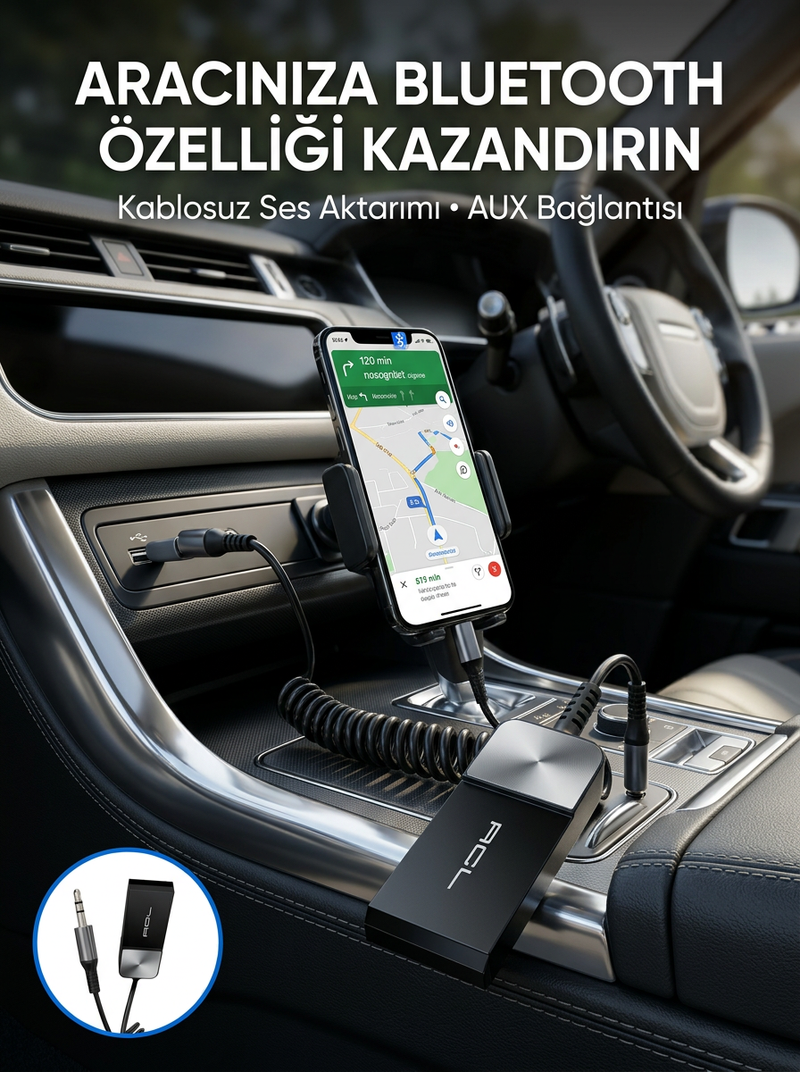 Araç ve Ev Ses Sistemleri İçin Bluetooth AUX Adaptörü