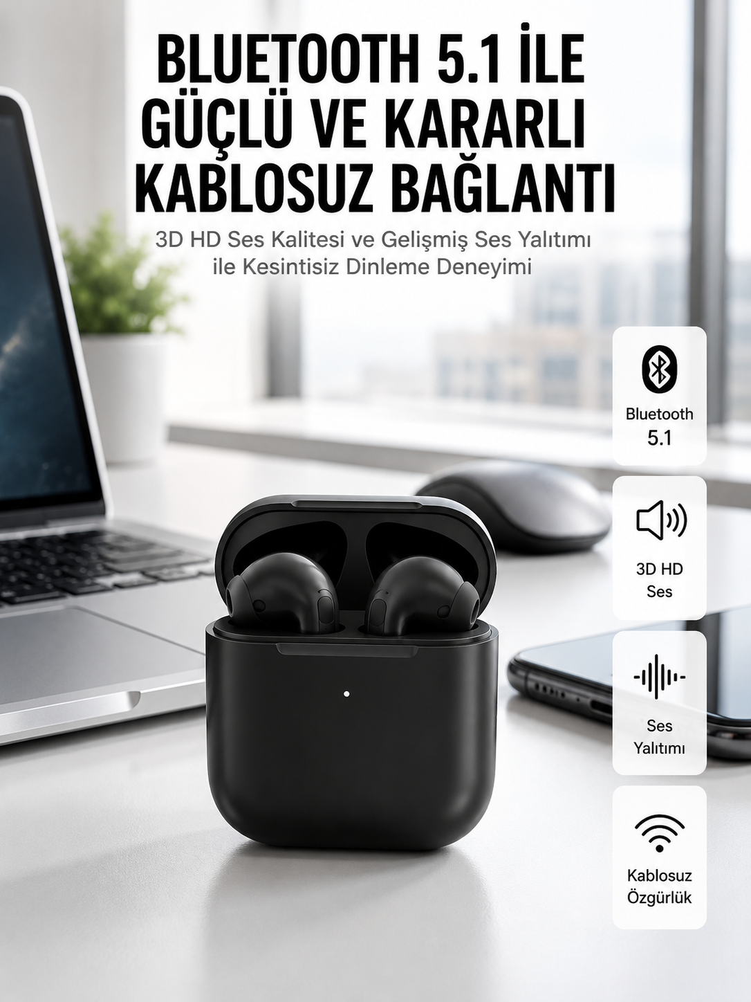 Yeni Nesil Bluetooth Kulaklık İOS Android Uyumlu HD Ses Performansı