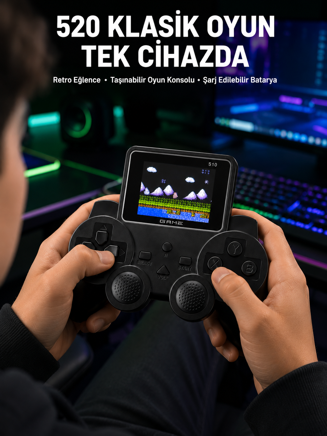 520 Oyunlu Taşınabilir El Oyun Konsolu TV Bağlantılı Şarjlı Gamepad
