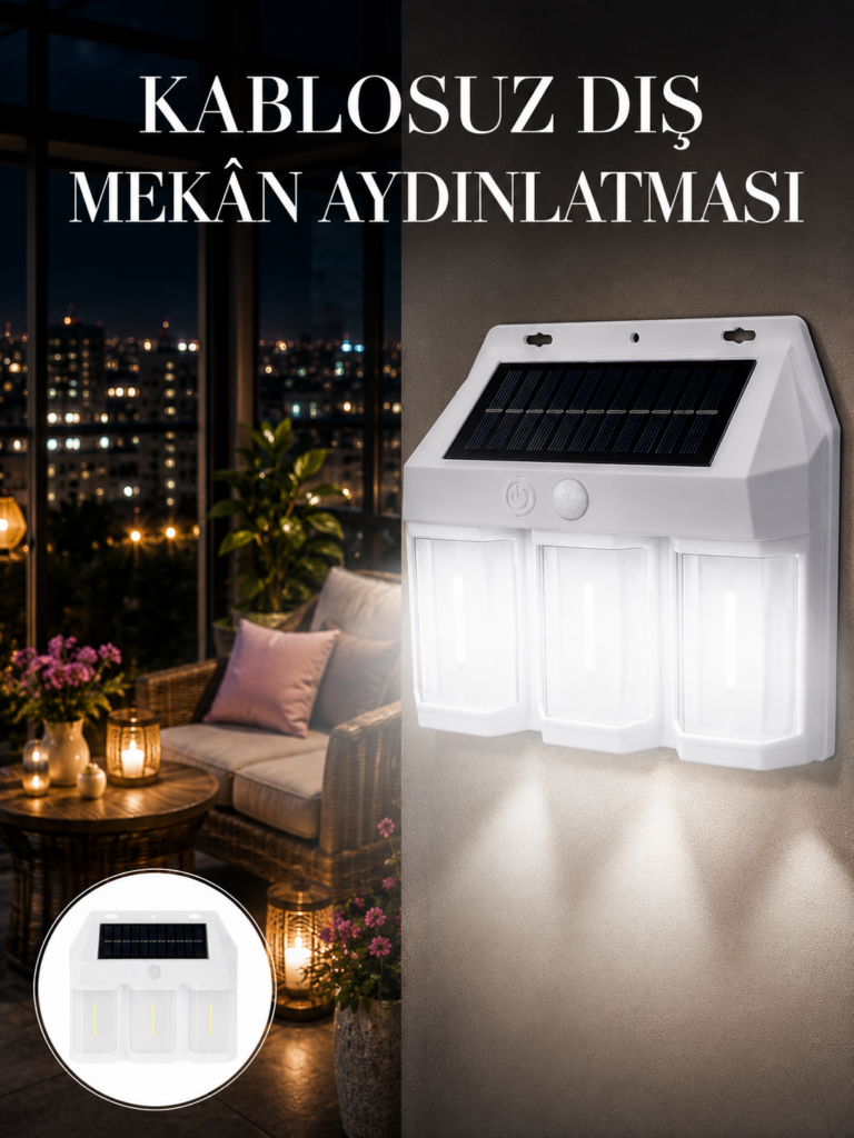 Dış Mekan Solar Duvar Lambası – 120° Hareket Algılama, 3 Işık Modu Yeni Nesil