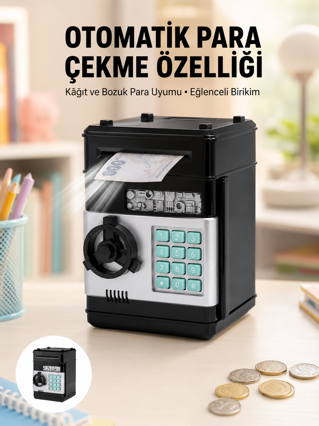 Para Kasası Görünümlü Elektronik Şifreli Kumbara