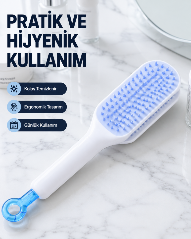 Otomatik Temizlemeli Saç Fırçası – Ergonomik Tasarım, Masaj Etkili, Elektriklenmeyi Önleyici