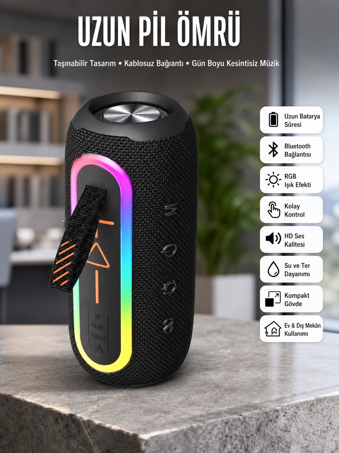 Bluetooth Hoparlör Uzun Pil Ömrü Taşınabilir Yüksek Ses Kaliteli