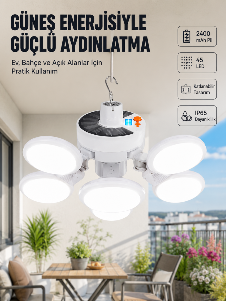 Güneş Enerjili Katlanabilir 5 Kanatlı Solar Bahçe Lambası