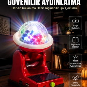 Çok Amaçlı Şarjlı LED Projektör Lamba Solar Enerjili RGB Ambiyans ve Parti Işığı
