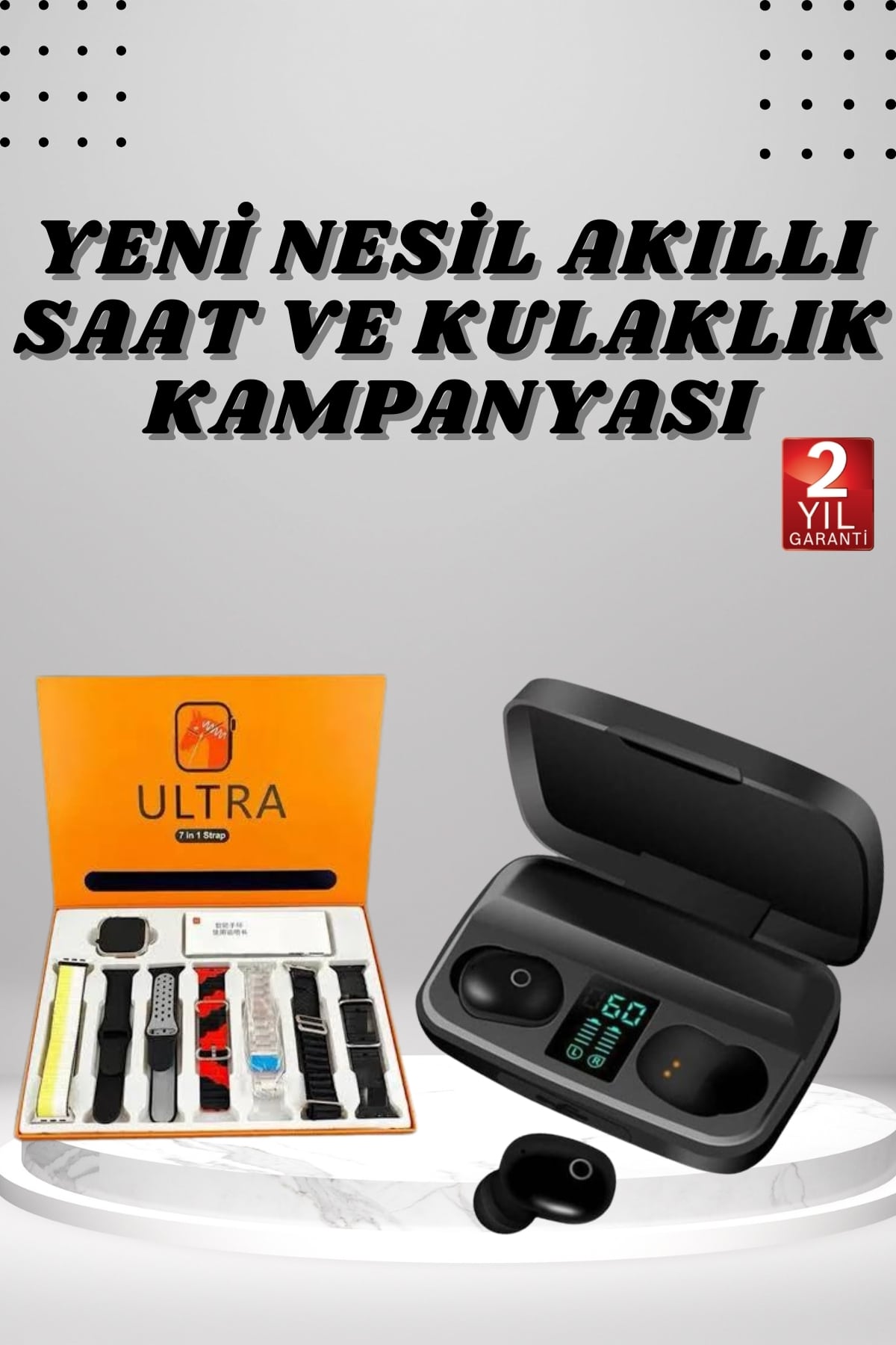 Dokunmatik Kare 7 Kordonlu Yeni Nesil Akıllı Saat ve Bluetooth Kulaklık Kampanyası