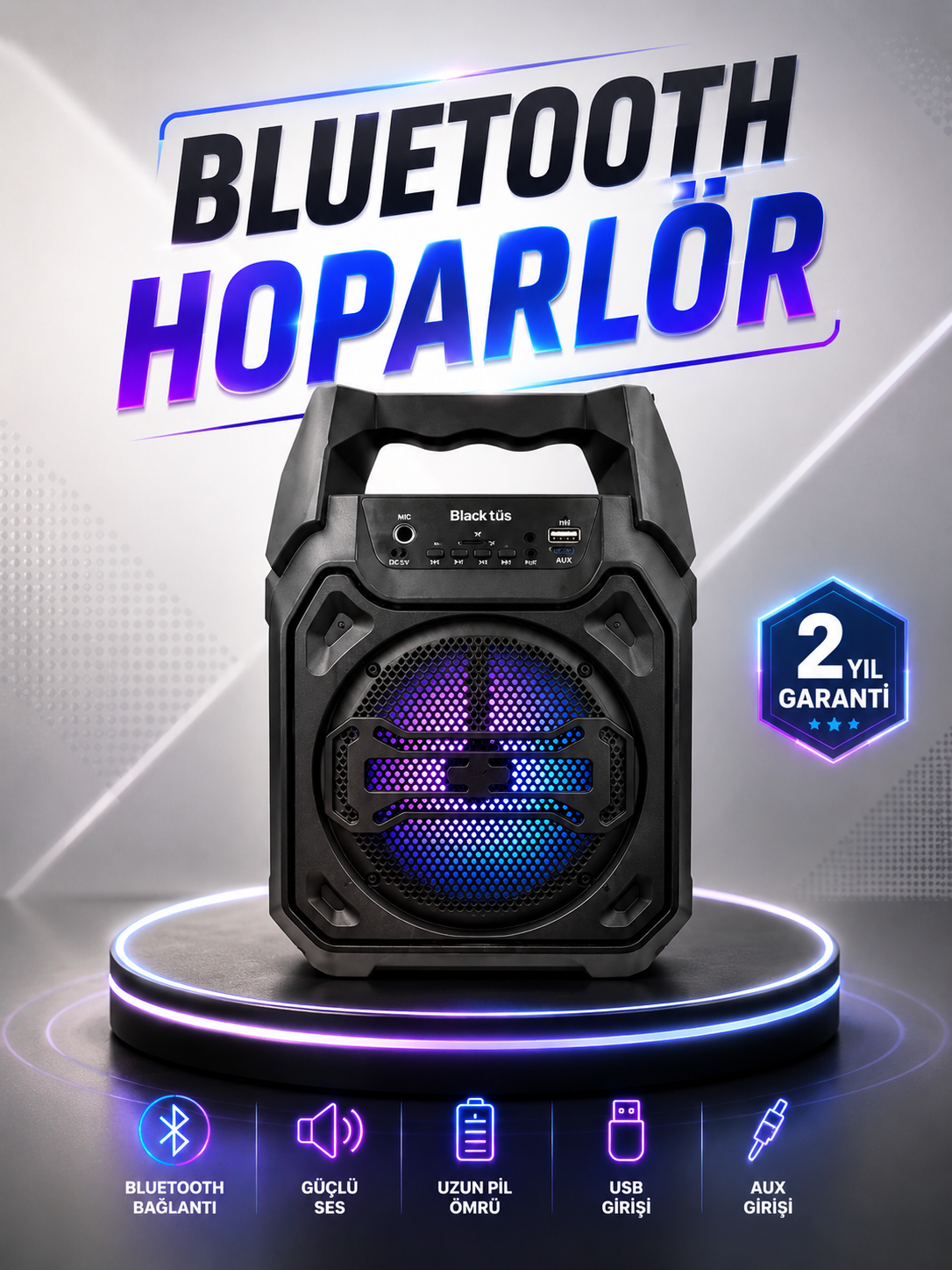 Güçlü ve Şarj Edilebilir Bluetooth Hoparlör 6.5 İnç
