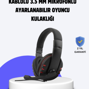 Kırmızı Kulaklık Mikrofonlu Ayarlanabilir Konforlu Tasarımlı