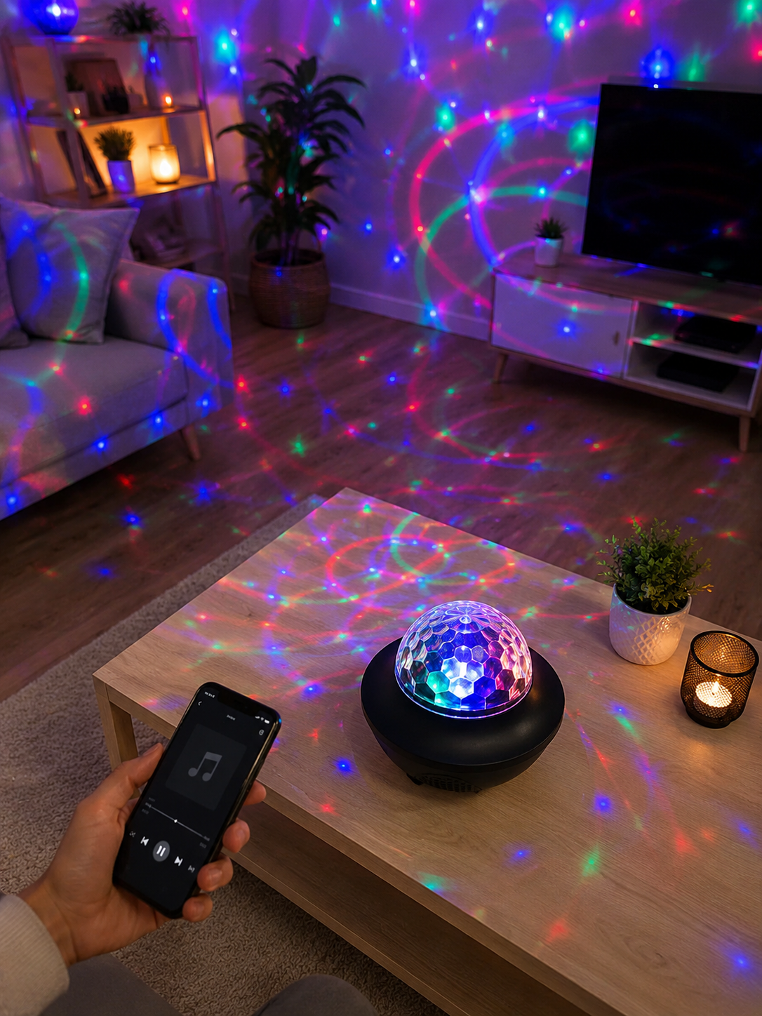 Bluetooth RGB Parti Işığı Hoparlörlü Disko Lambası MP3 USB ve Hafıza Kartı Destekli