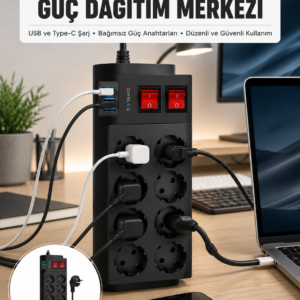 2 Metre Güçlü Çoklu Priz 8 Soket Yeni Nesil