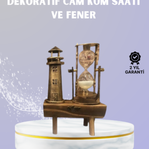 Ahşap Kum Saati ve Deniz Feneri Figürü Bir Arada – Ev & Ofis Dekorasyonu
