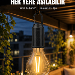 Taşınabilir Şarjlı Led Ampul Askılı Lamba Kamp Bahçe Lambası