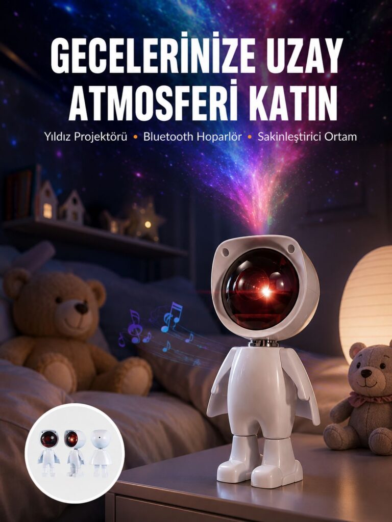 180 Derece Dönebilen Astronot Masa ve Gece Lambası Projektör Yeni Nesil