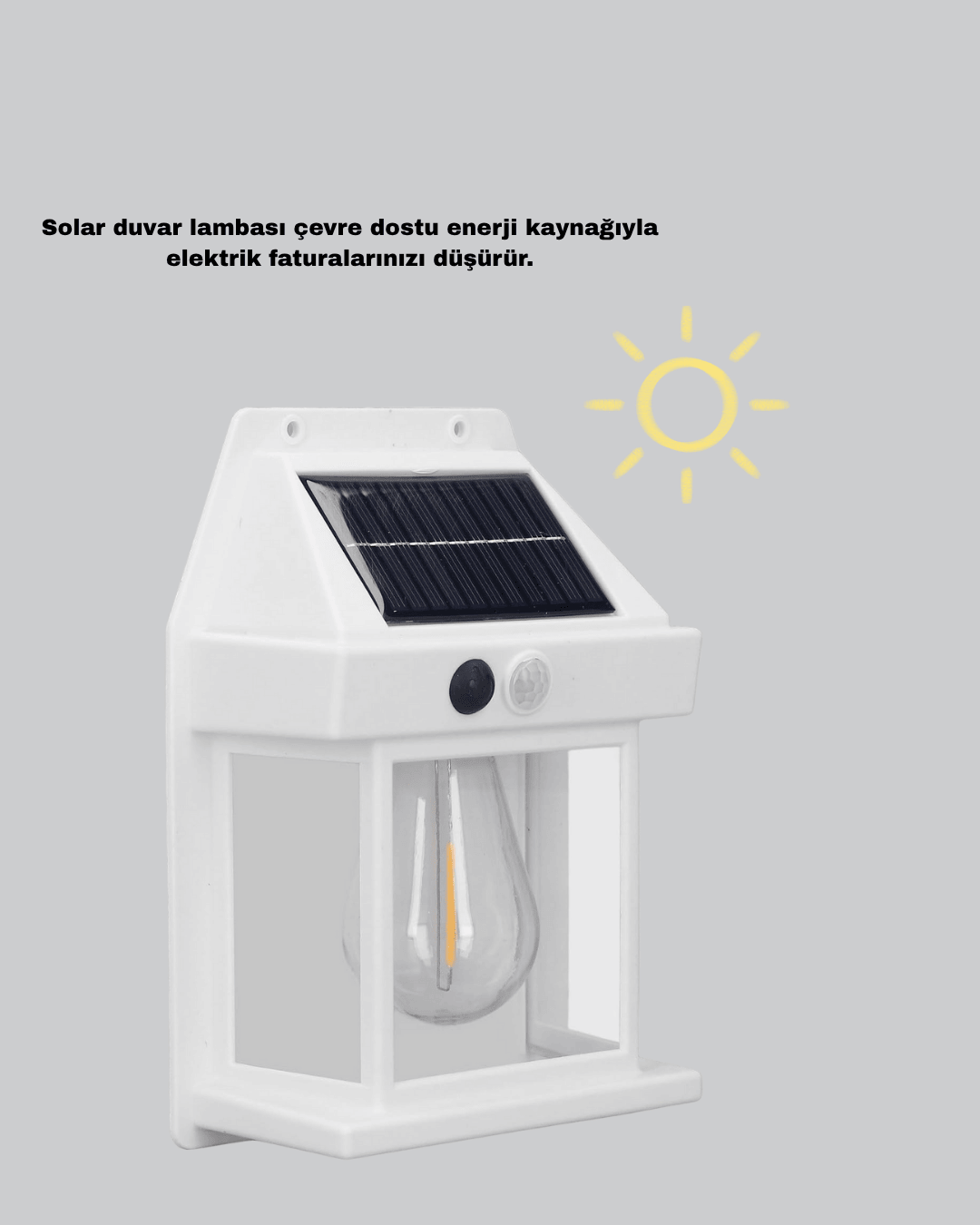 Üç Modlu Güneş Enerjili Duvar Lambası 1800mAh Bataryalı ve Hareket Sensörlü