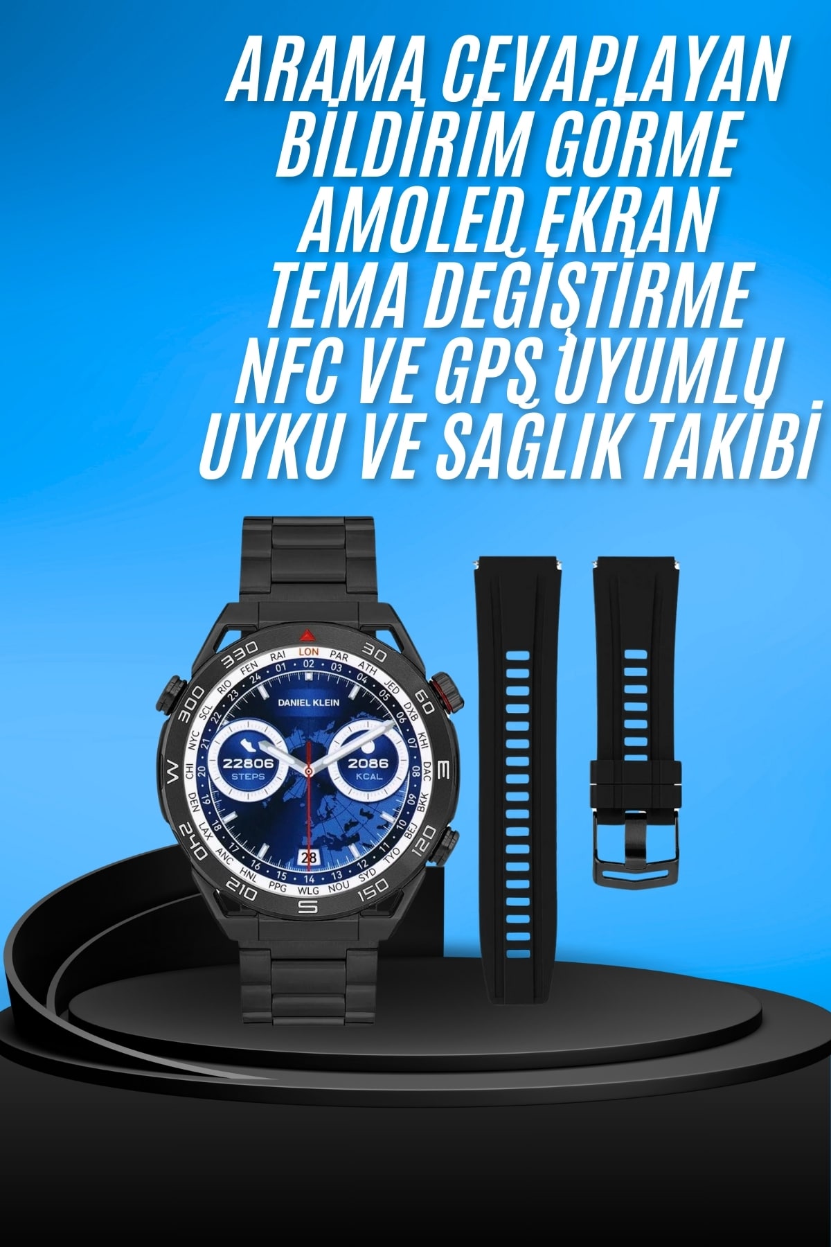 Akıllı Saat Çelik Kordonlu Amoled Ekran Android ve İOS Uyumlu Çağrı Cevaplayabilen Yeni Nesil