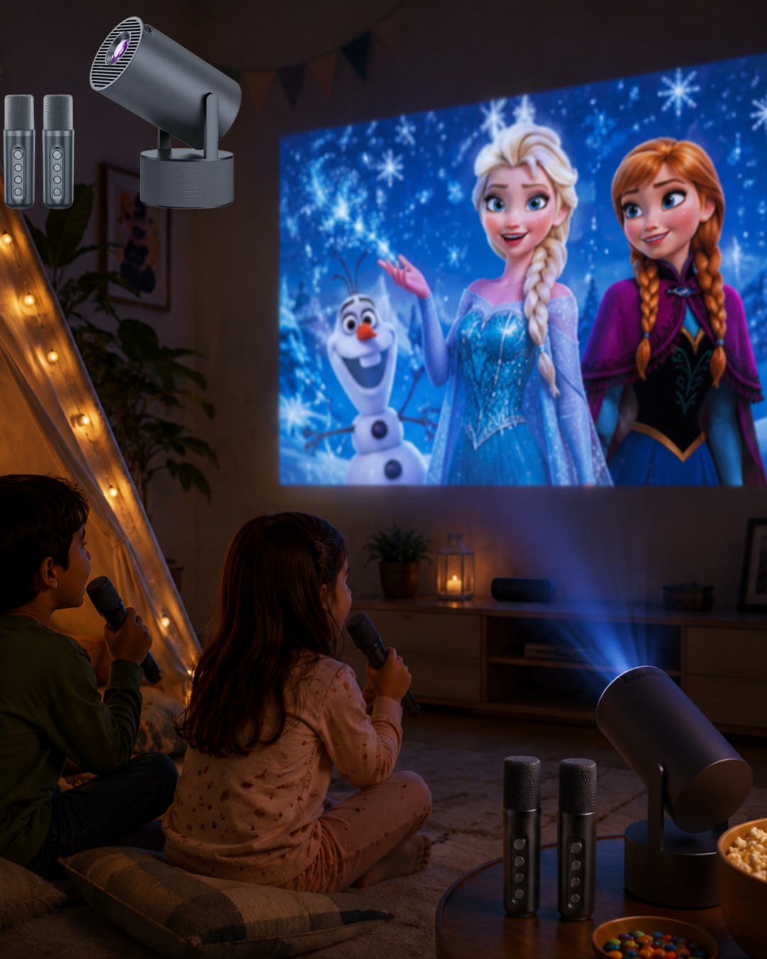 Karaoke Mikrofonlu Akıllı Projeksiyon Cihazı WiFi Bluetooth Destekli