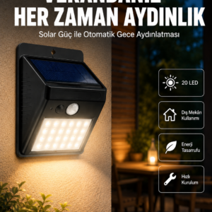 Bahçe ve Dış Mekanlar İçin Güneş Enerjili 20 LED Hareket Sensörlü Lamba Yeni Nesil