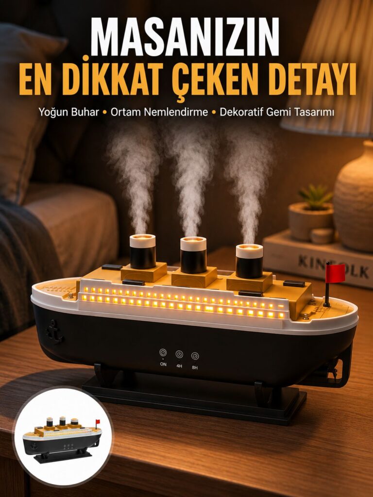 7 Renk Ortam Işıklı Dekoratif Gemi Tasarım Hava Nemlendirici Difüzör Yeni Nesil