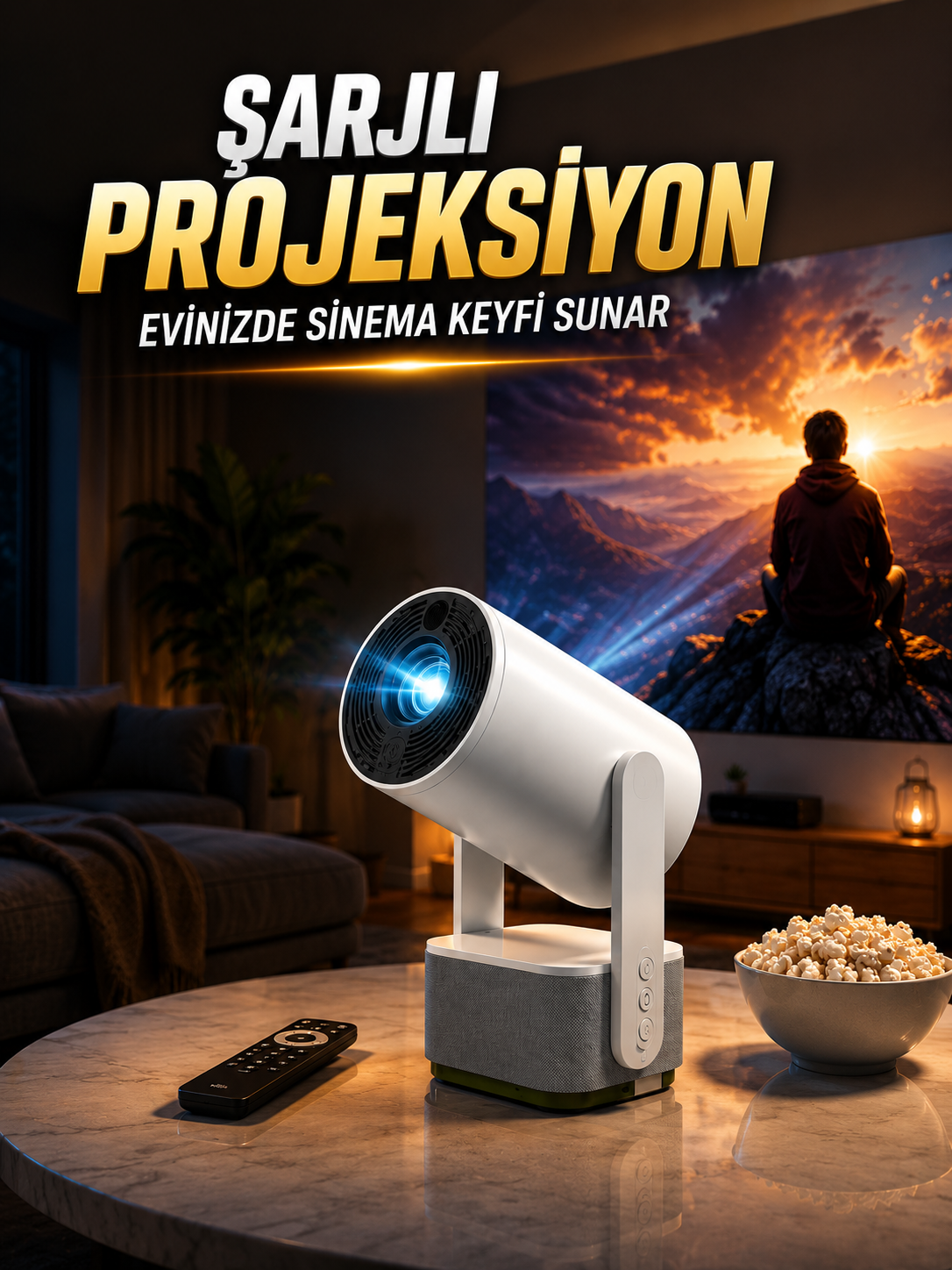 ŞARJLI PROJEKSİYON EVİNİZDE SİNEMA KEYFİ SUNAR