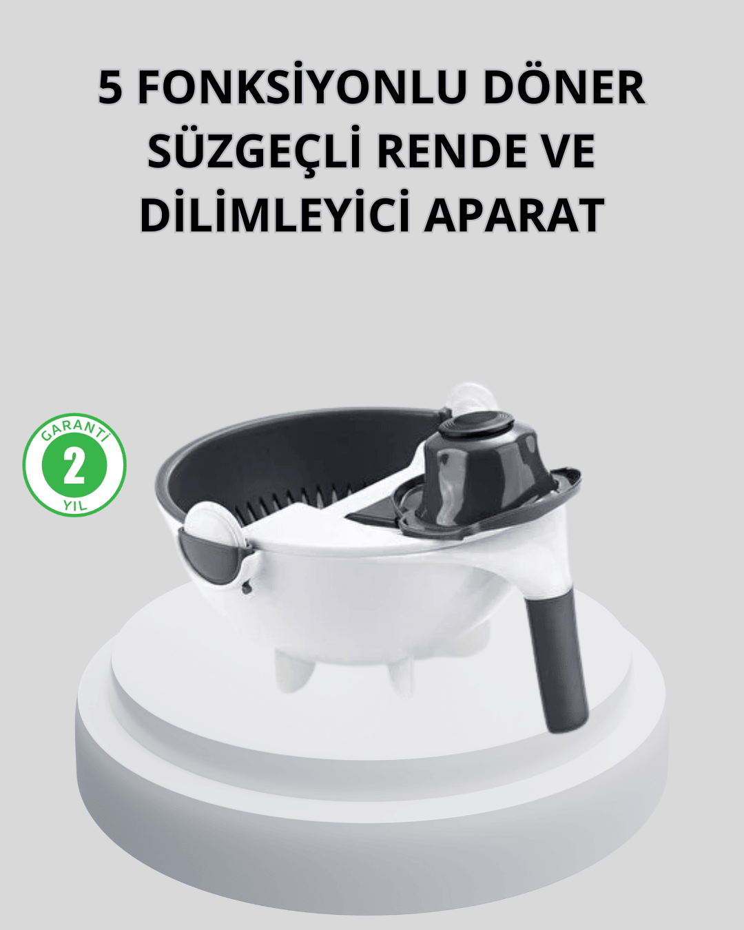 5 Fonksiyonlu Döner Rende Süzgeçli Çok Amaçlı Sebze Doğrayıcı Kaymaz Tabanlı
