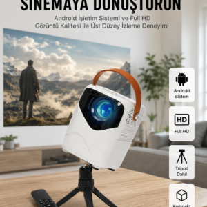 HD Ayaklı Portatif Projeksiyon Cihazı Bluetooth Wifi Akıllı Android İşlemcili