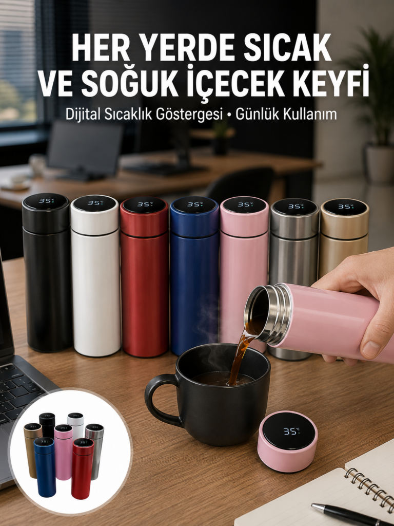 Uzun Süre Isı Koruma Sağlayan Dijital Göstergeli Termos Yeni Nesil
