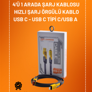 4'ü 1 Arada USB Hızlı Şarj ve Veri Kablosu – 65W Güç, Çoklu Bağlantı, 1.2m