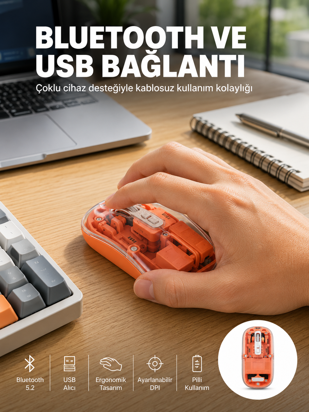 Kablosuz Bluetooth Mouse Şık ve Sessiz Ofis Tasarımı Yeni Nesil
