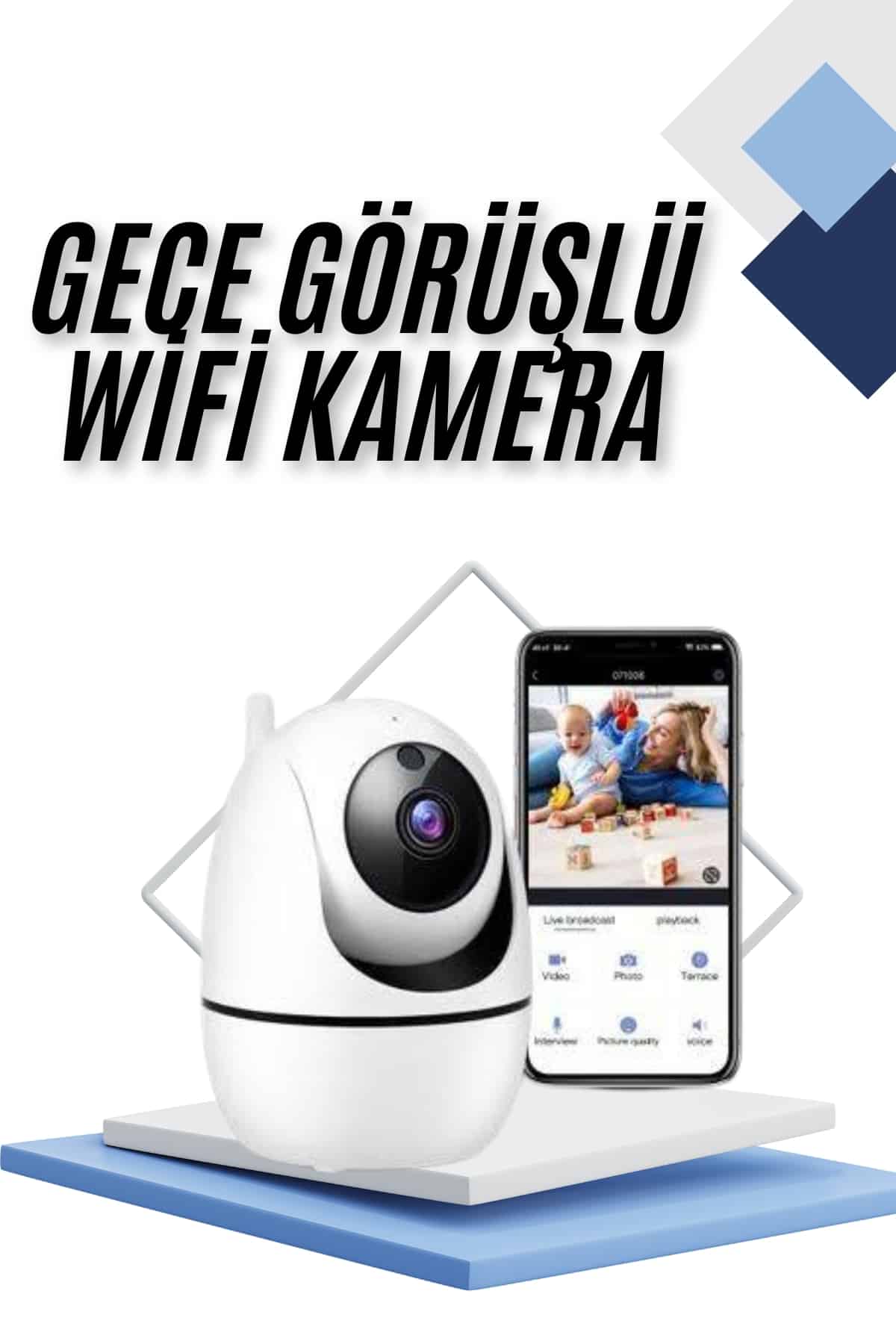 Hareket Sensörlü Kablosuz Wifi Destekli Akıllı Güvenlik Kamerası