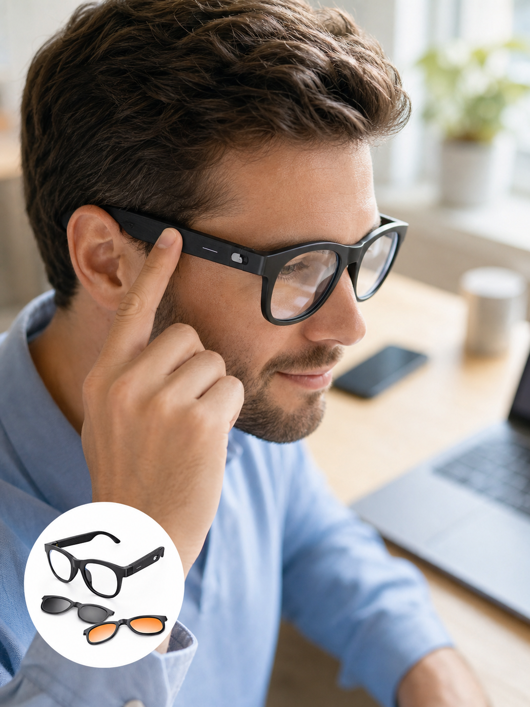 Yapay Zekâ Destekli Bluetooth Gözlük Telefon Görüşmesi Müzik Dinleme Manyetik Şarj ve Açık Kulak Teknolojisi