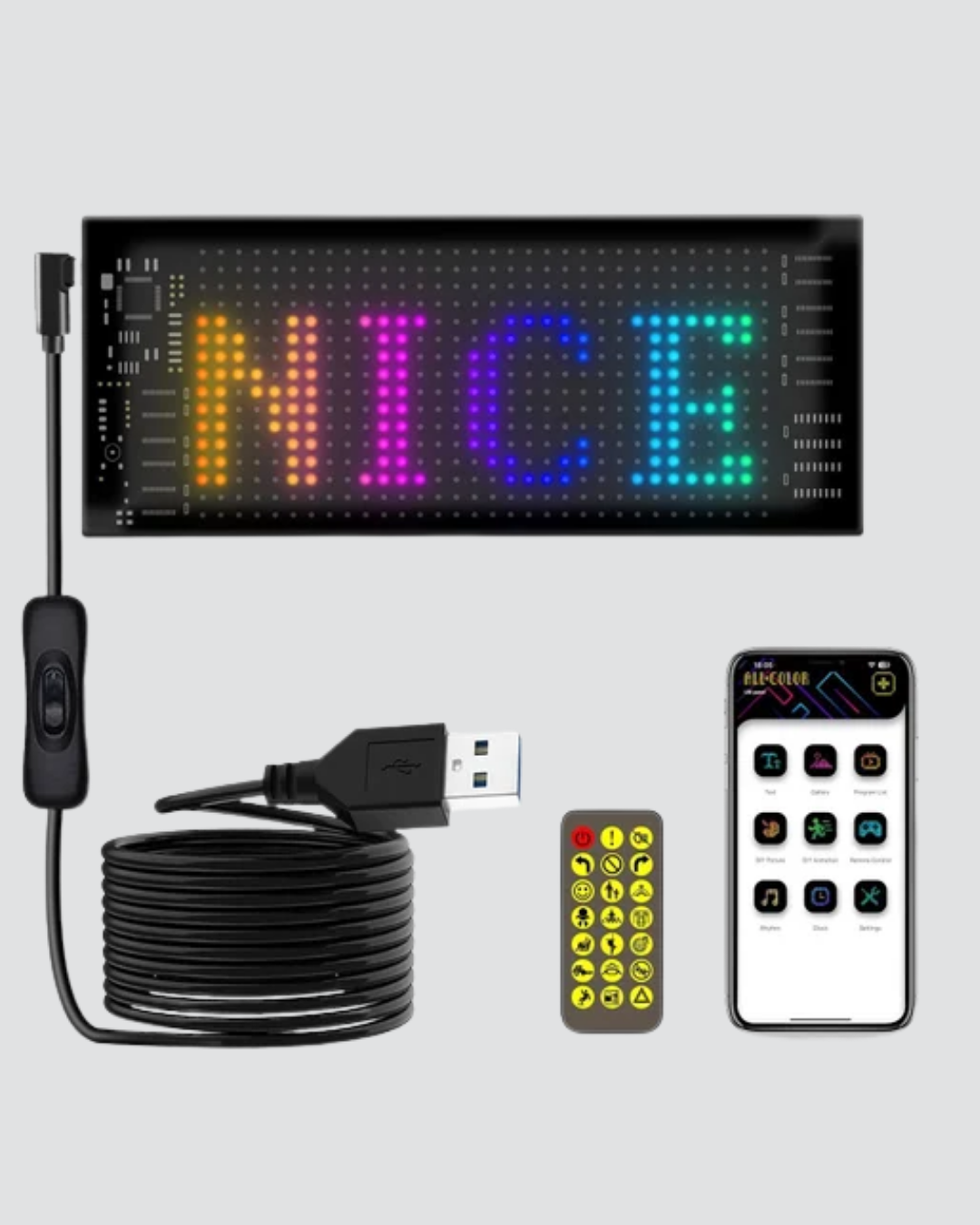 LED Matrix Piksel Panel Işığı USB Uygulama Kontrollü Kaydırmalı Yazı Ekranı