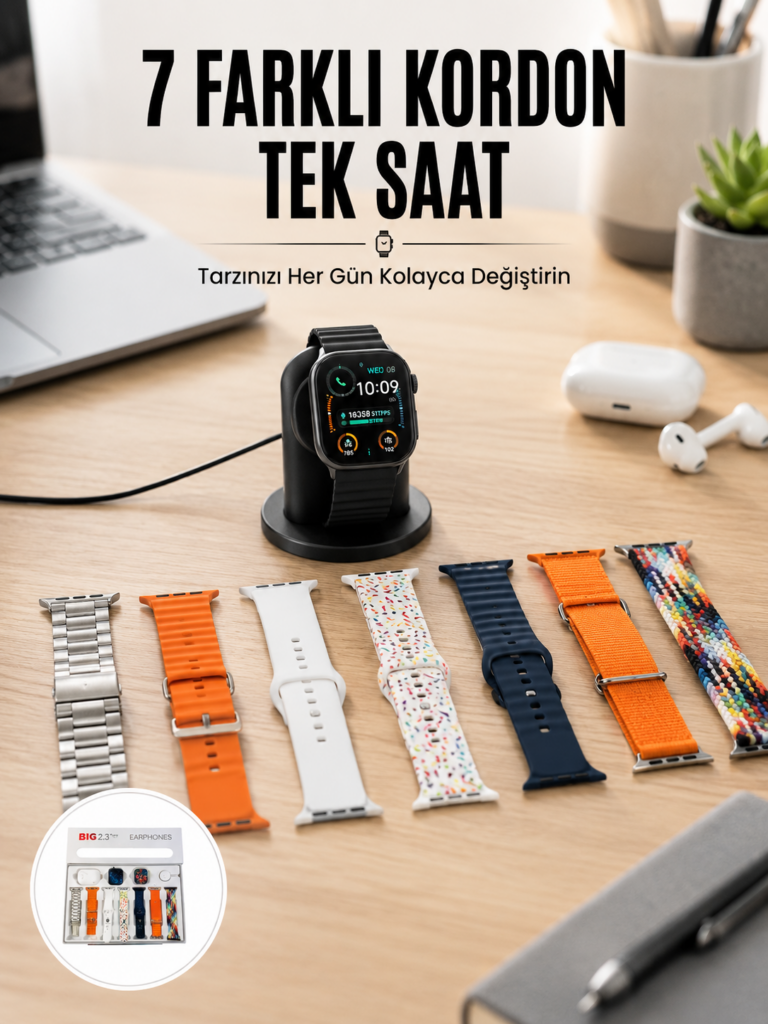 Akıllı Saat ve Air Pro Kulaklık 7 Kordonlu Çok Fonksiyonlu İkili Set Yeni Nesil
