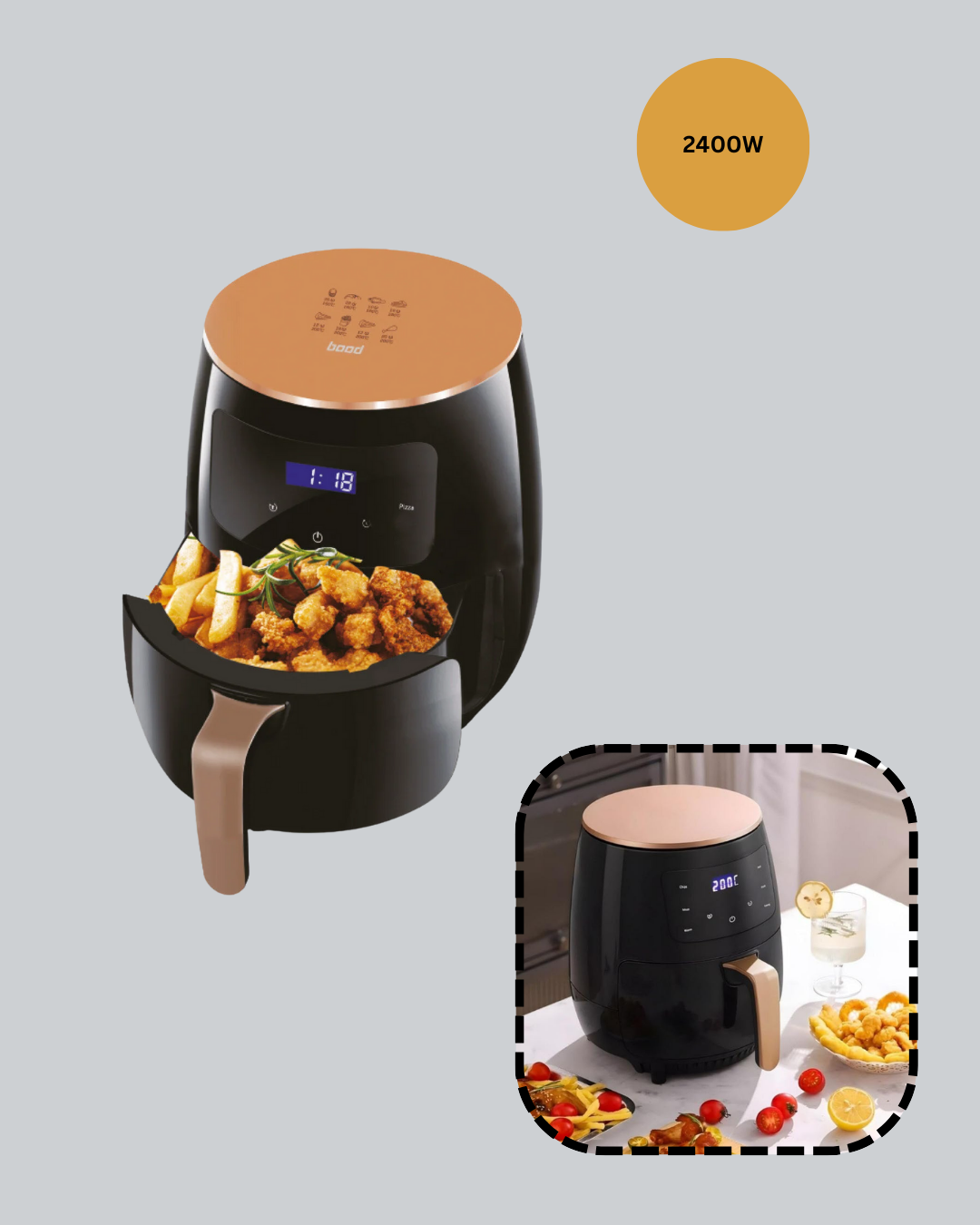 2400W Güçlü Airfryer 6L Yağsız Sağlıklı Pişirici LCD Dokunmatik