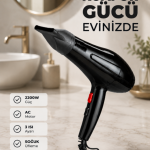 2200W Güçlü Motorlu Ergonomik Fön Makinesi