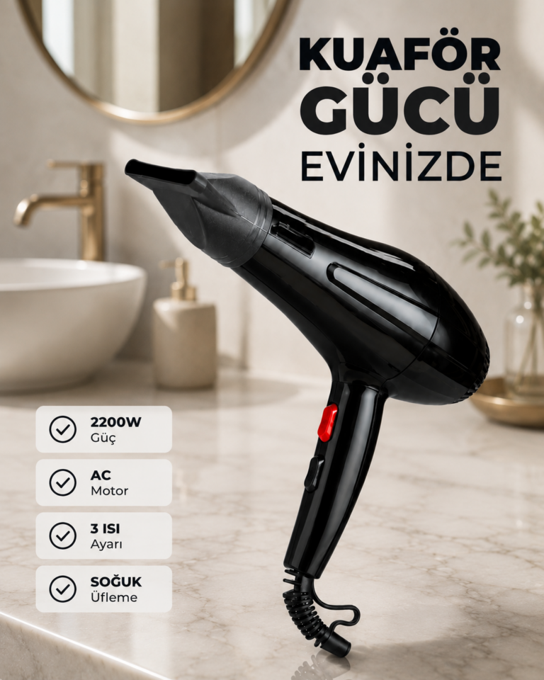 2200W Güçlü Motorlu Ergonomik Fön Makinesi