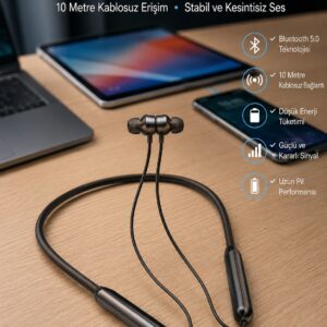 Dijital Göstergeli Kulak İçi Kablosuz Bluetooth Kulaklık Boyun Bantlı Yeni Nesil