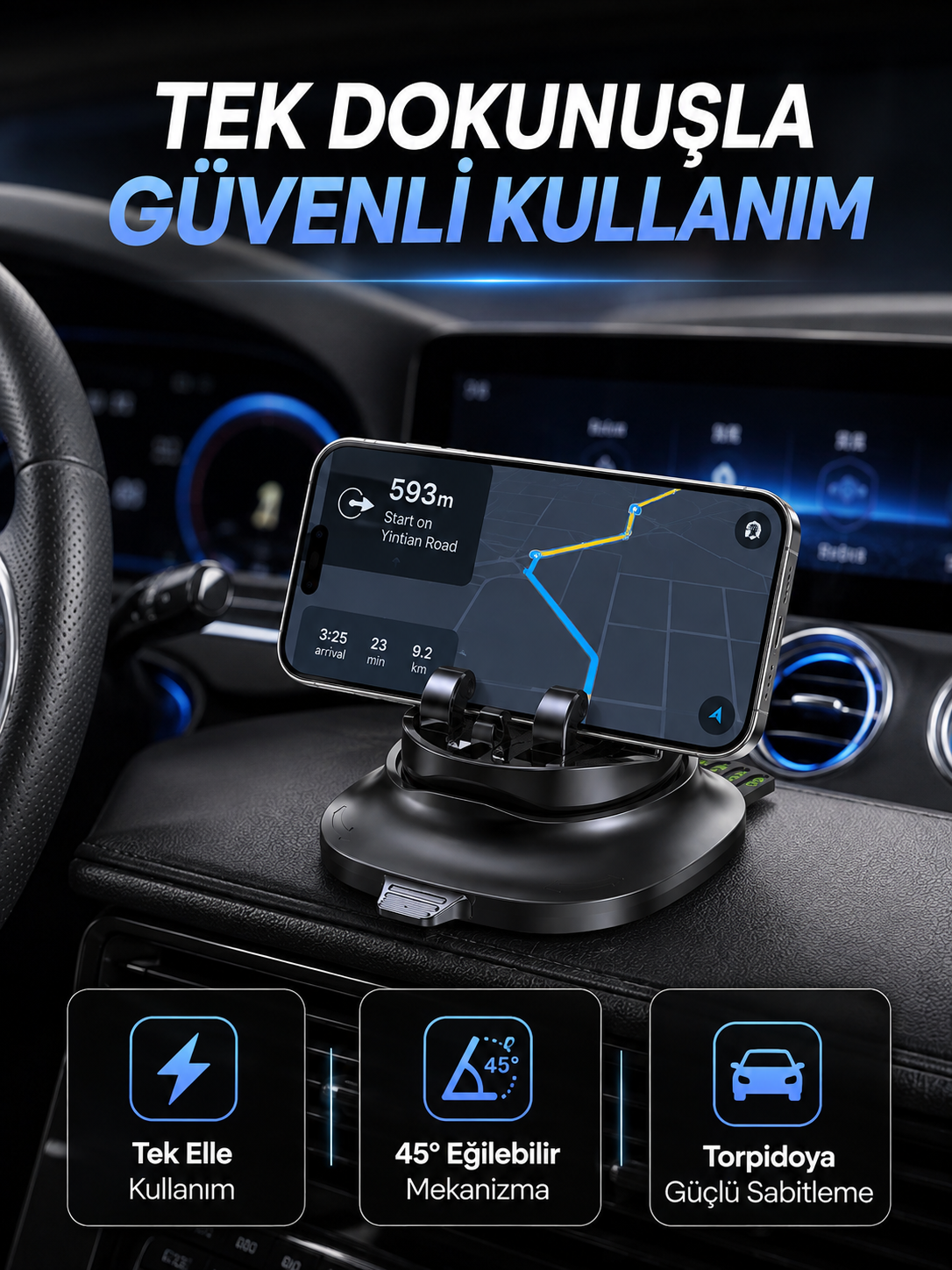 Gizlenebilir Telefon Numaralı Araç İçi Telefon Tutucu Torpido Üstü Telefon Standı