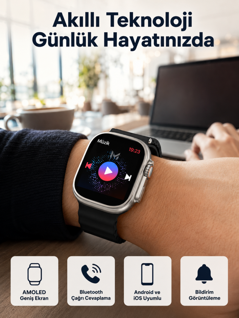 Akıllı Saat Kol Saati Android ve İOS Uyumlu Nabız Ölçer Sesli Asistan
