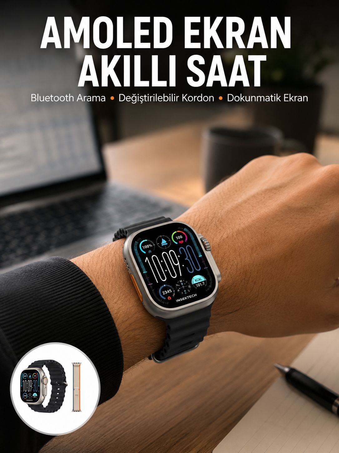 49mm Akıllı Saat Amoled Ekranlı Kadın Erkek Kol Saati Plastik Kordon Yeni Nesil