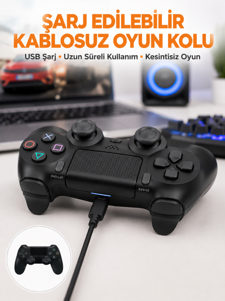 PS4 Uyumlu Kablosuz Oyun Kolu – Titreşimli, Şarjlı ve Ergonomik Yeni Nesil