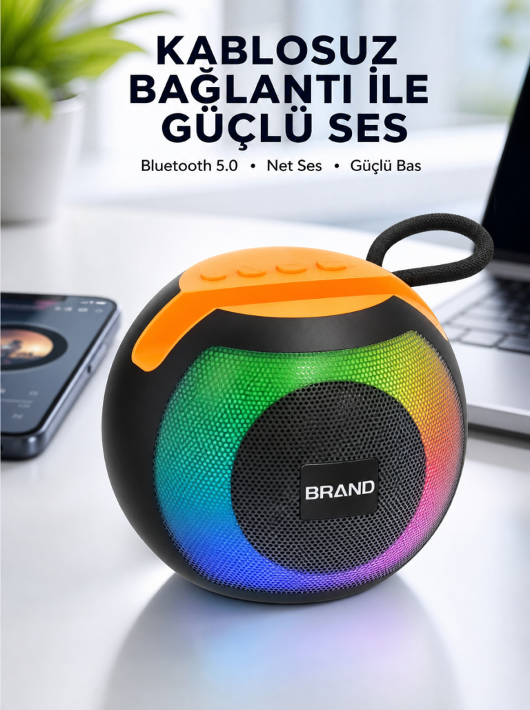 RGB Işıklı Taşınabilir Kablosuz Bluetooth Hoparlör Yeni Nesil