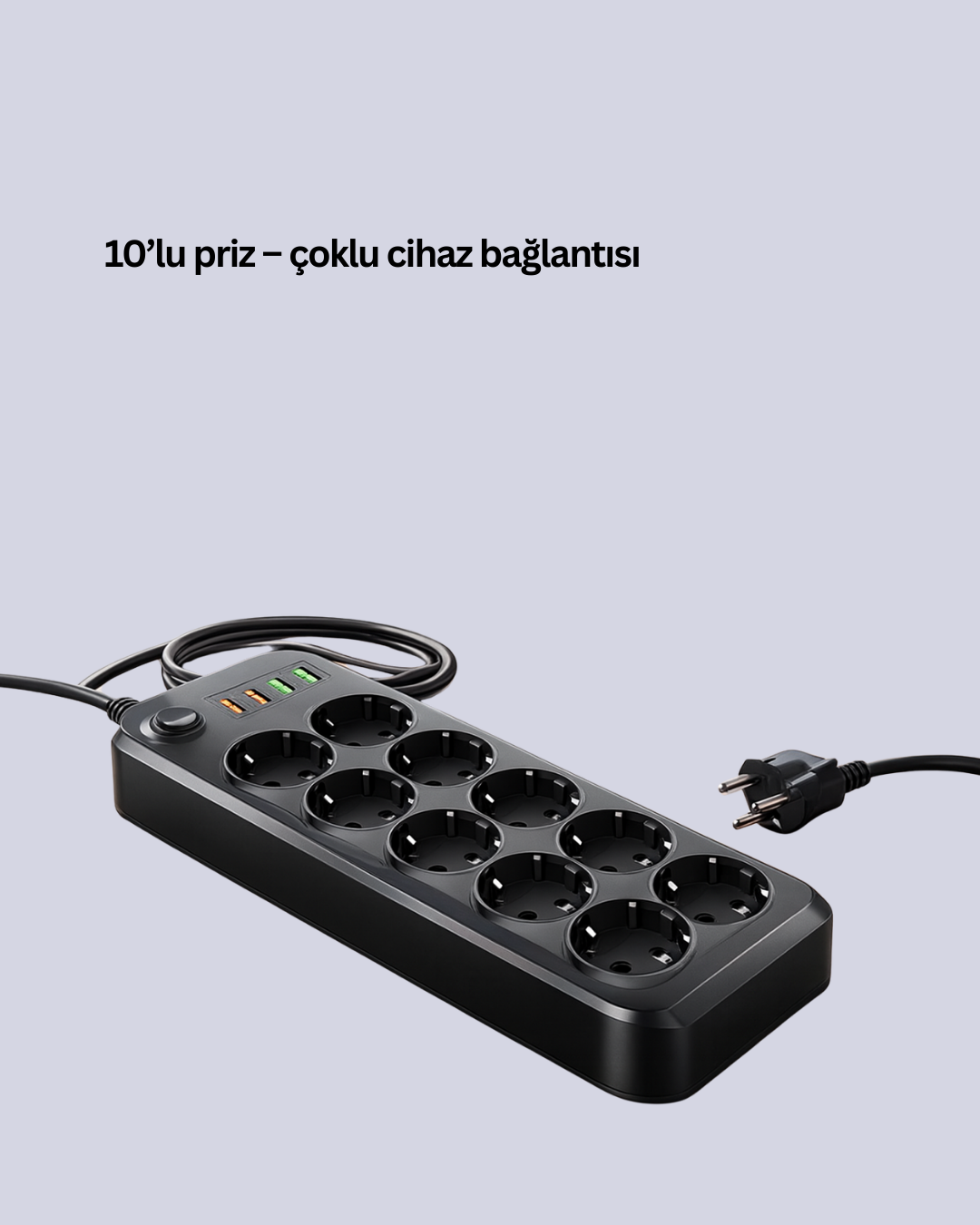 Termal Akım Korumalı USB Type-C Girişli 10'lu Grup Priz 2500W Güç Kapasitesi (Kopya)