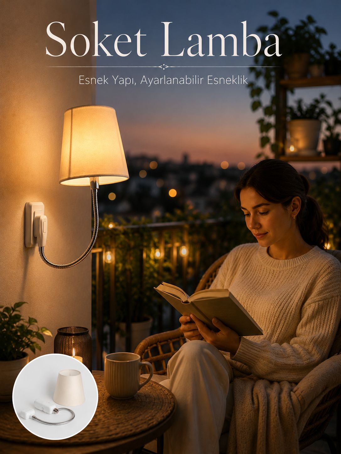 Priz Lambası Esnek Kollu Yatak Başı Aydınlatma